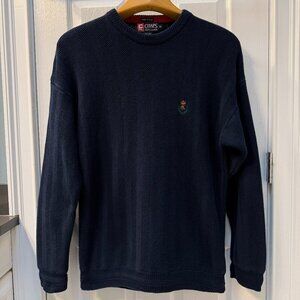 Vtg Chaps Ralph Lauren Hand Framed Rib Knit Cotton Sweater Navy Gold Crown XL